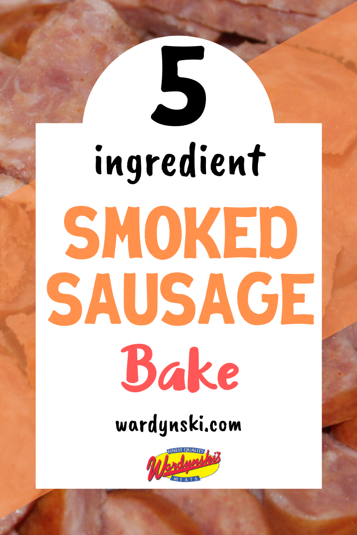 This easy smoked sausage bake only uses 5 ingredients to make a delicious meal! #smokedsausagerecipe #sausagerecipes #5ingredients #dinnerrecipes