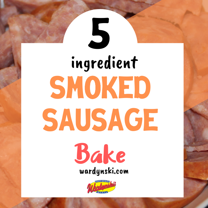 This easy smoked sausage bake only uses 5 ingredients to make a delicious meal! #smokedsausagerecipe #sausagerecipes #5ingredients #dinnerrecipes