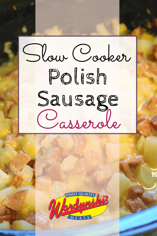 Warm up with this delicious and easy slow cooker Polish sausage casserole! #slowcookerrecipe #polishsausagerecipe #polishslowcookerrecipe