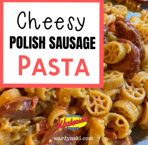 This recipe for Cheesy Polish Sausage Pasta is delicious, and an easy dinner recipe! #dinnerrecipe #easyrecipe #polishsausagerecipe #polishsausage